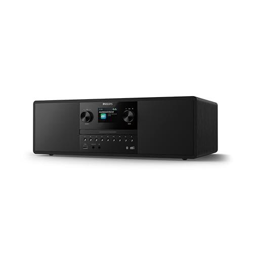 Philips TAM6500/10 Sistema de música Micro 100 vatios, Bluetooth 6.0, Auracast, Radio Dab+/FM, CD/USB/Entrada Audio, Altavoces Bass‑Reflex, Pantalla Color, Mando Distancia, Plástico Reciclado – Negro