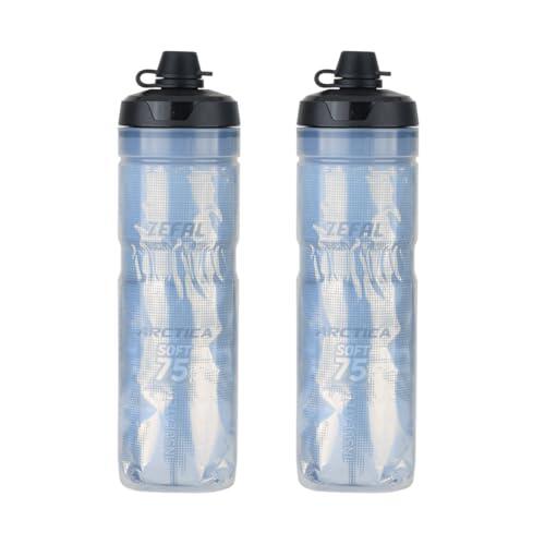 ZEFAL Pack Arctica 75 Soft Cap con Protección No Mud - 2 x Bidon Ciclismo Isotermico - Inodoro y Hermético con Protección contra el Barro - Bidón Ciclismo sin BPA - Negro/Plata - 2 x 750 ml