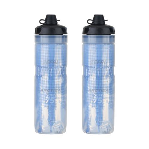 ZEFAL Pack Arctica 75 Soft Cap con Protección No Mud - 2 x Bidon Ciclismo Isotermico - Inodoro y Hermético con Protección contra el Barro - Bidón Ciclismo sin BPA - Azul/Plata - 2 x 750 ml
