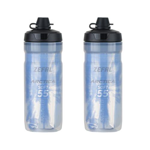 ZEFAL Pack Arctica 55 Soft Cap con Protección No Mud - 2 x Bidon Ciclismo Isotermico - Inodoro y Hermético con Protección contra el Barro - Bidón Ciclismo sin BPA - Azul/Plata - 2 x 550 ml
