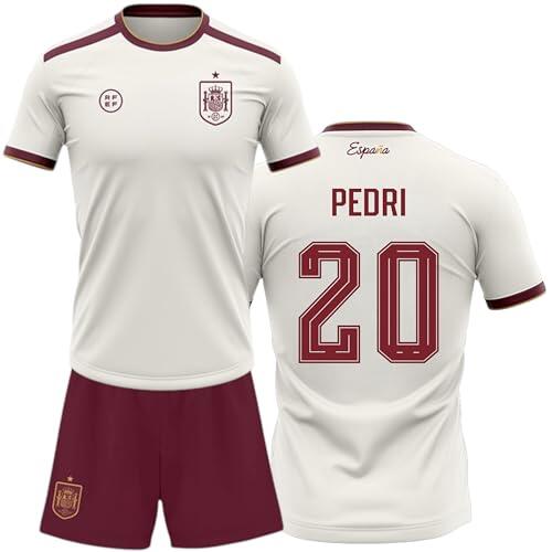 Champion's City Kit España Mundial 2026-2028 | Réplica Camiseta y pantalón | Pedri 20 | Color Blanco y Granate | Conjunto fútbol para Adulto y niño