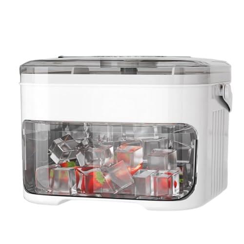 Máquina para hacer hielo de 50 cubitos con tapa fácil de presionar, bandeja portátil para cubitos de hielo de dos pisos, cubo para hielos pequeño que ahorra espacio para vehículos recreativos, oficina