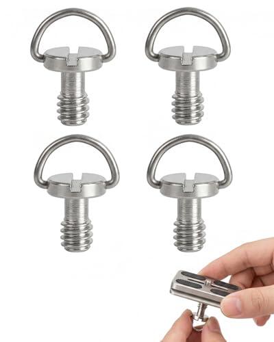 DLPRK 4 Piezas Tornillos de cámara de acero inoxidable, Rosca de precisión, Compatibles con trípodes, placas de liberación rápida, adaptadores de rosca, monopods, con diseño D-Ring (1/4 pulgadas)