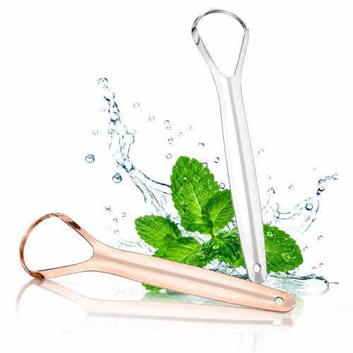 luxwo Limpiador de Lengua, Raspador de Acero Inoxidable, 2 Unidades | Combate el Mal Aliento, Higiene Bucal, Uso para Adultos, Material Resistente, Fácil de Limpiar, Herramienta Práctica