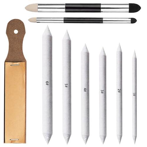 ACKKOR Juego de 9 Difuminos para Dibujo, Herramientas de Mezcla de Doble Punta para Pasteles al Óleo, Carboncillo y Bocetos, Suministros de Arte para Estudiantes y Artistas