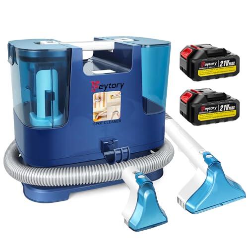 Limpiador de alfombras 3 en 1 con 2 baterías de 21 V, depósito de 600 ml, limpiador de tapicería portátil para sofá, alfombra, colchón, asientos de coche, pelo de animales y manchas