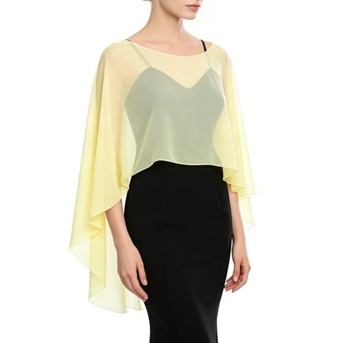 KIJSKKOPO Capa Gasa Transparente De Verano, Bolero Ligero Y Transparente, Cuello Redondo, Dobladillo Irregular, Pareo Playa, Elegante Vestido Tipo Capa para Boda, Fiesta Noche, Color Amarillo.