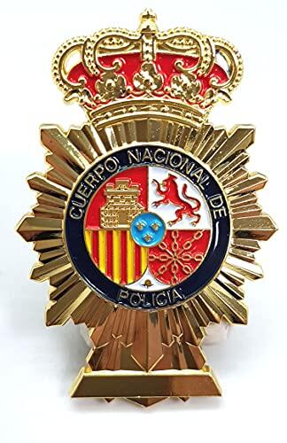 Placa Réplica Cuerpo Nacional de Policía España, Insignia Decorativa Coleccionable, Metal Esmaltado con Corona Real