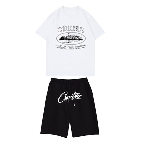 Genérico Camiseta CRTZ Chandal Corto Unisex con Letra Estampada gráfica, Conjunto de 2 Piezas Top y Pantalones Cortos de Manga Corta para Hombres y Mujeres Chandal