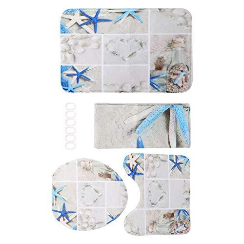 Fdit Juego de Alfombrillas de Baño de 4 Uds., Tela de Poliéster Absorbente Antideslizante con Impresión Digital, Esponja Gruesa para Baño, Ducha e Inodoro