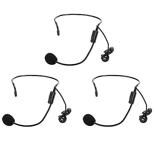 equlup Micrófono para Auriculares, 3 Piezas 3,3 pies/1 m 3,5 mm 56 dB Micrófono de Condensador con Cabeza con Cable Micrófono pequeño Amplificador de Voz para guía de Habla Enseñanza