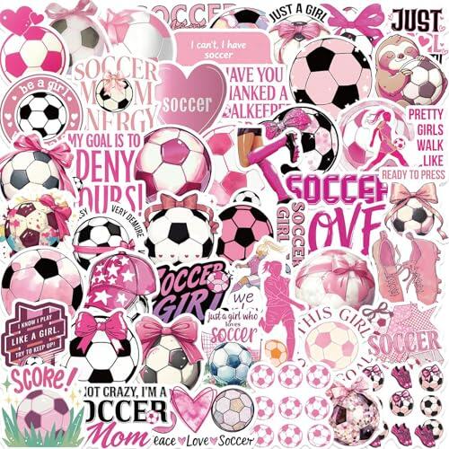 Dermalyx 100 Piezas De Vinilo Rosa Impermeables Pegatinas De Fútbol para Mujeres, Adorables Etiquetas Deportivas para Portátiles, Botellas De Agua Y Cuadernos, Regalo Par