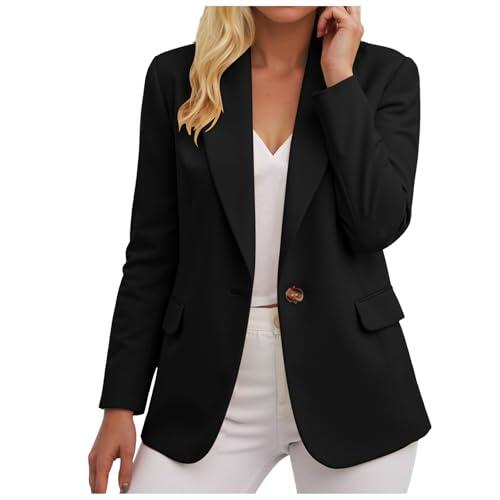 Genérico Chaqueta Informal Abierta, Manga 3/4 Corta De Trabajo Saco Mujer Americana Ropa Mujer Talla Grande Chaqueta Americana Informal Otoño Fina Entretiempo Trabajo Elegante Blazer Slim Fit