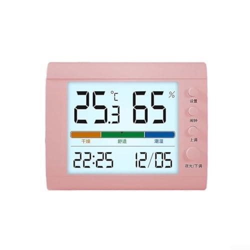Higrómetro digital con pantalla iluminada y actualizaciones en tiempo real para rastrear la temperatura y la humedad interiores y exteriores (rosa (2))