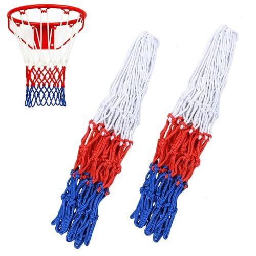 2 redes profesionales de baloncesto, 12 trabillas de repuesto para baloncesto, red de nailon reforzada, resistente a la intemperie, tamaño estándar, para canasta de baloncesto al aire libre