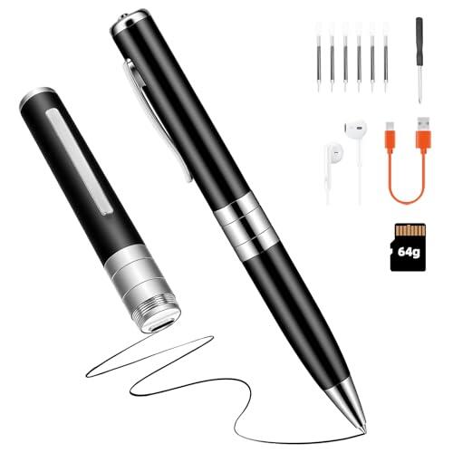 woeaozy Pluma Grabación de Voz de 64 GB - Grabadora de Voz automática y Continua Mediante activación rotativa, Grabadora de Voz Espía Discreta para Cursos, Reuniones, Entrevistas (Negro)