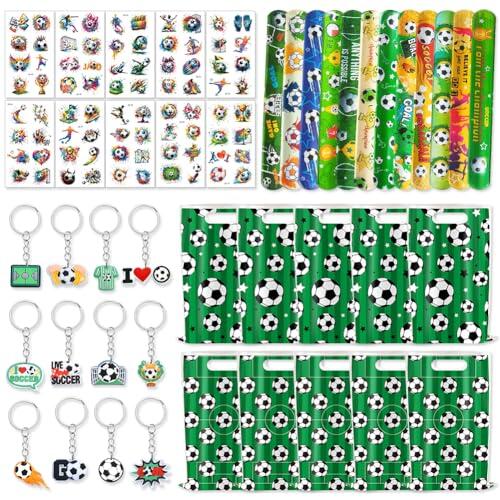 FCXVXCL Regalos Fiesta Fútbol Cumpleaños,Bolsas de Fiesta de Fútbol con Pulsera, Llavero, Tatuajes y Bolsas de Regalo, Decoración de Cumpleaños Infantil para Niños y Niñas2