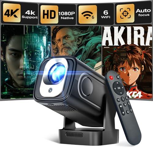 Alwtniet Mini Proyector 4K, 1080P Proyector Portátil Android WiFi 6 BT 5.4, 260ANSI, Enfoque Automático Corrección Trapezoidal Automática, Rotación 180° Projector Compatibile con HDMI/USB HY310