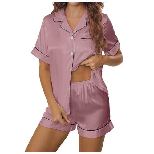 Generisch Conjunto de pantalones cortos de manga corta para mujer de moda Casual cómodo para mujer, Rosa., 3XL