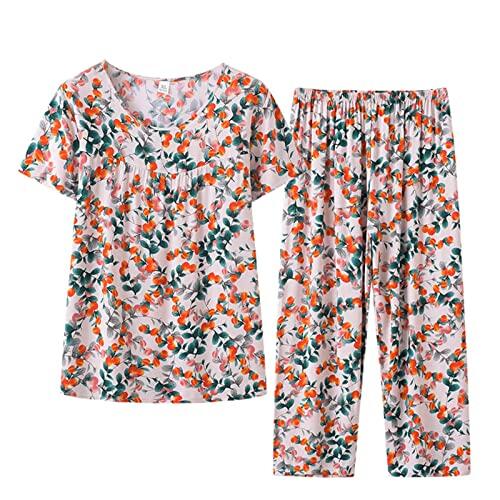 Generisch Elegante seda de algodón de dos piezas para mujer con estampado de puntos florales para un elegante atuendo de ocio, Rosa., 4XL