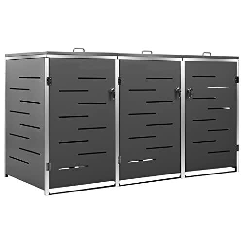 Teenpull Caja para contenedores de basura de acero inoxidable y chapa de acero galvanizado, 207 x 77,5 x 115 cm, para 3 toneladas, con práctica tapa y muelles, resistente a la intemperie e inoxidable