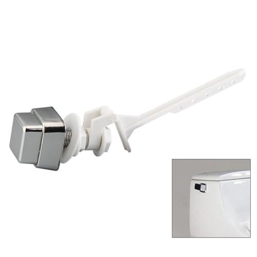 EasyByMall Kit de descarga de inodoro con botón de montaje lateral, palanca de viaje de repuesto para la mayoría de tanques de inodoro, plateado y blanco