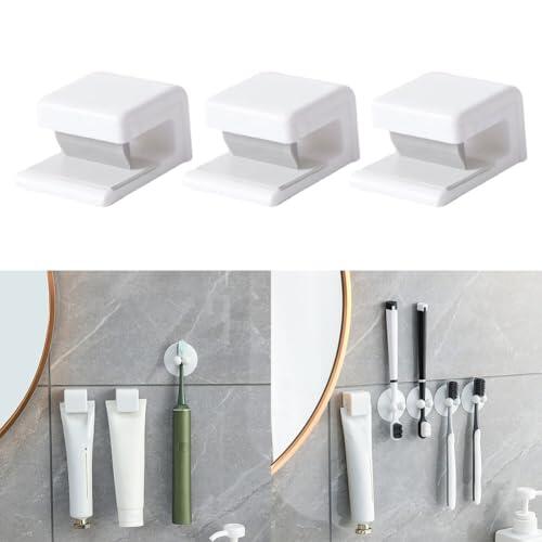 EasyByMall Paquete de 3 dispensadores de pasta de dientes de montaje en pared, organizador de baño de ABS antideslizante para tubos de toallas de pasta de dientes, estante de almacenamiento a prueba