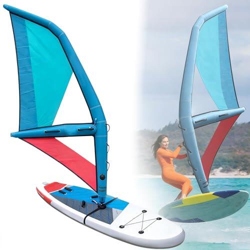 Vela inflable para windsurf para kitesurf, tela Oxford y material de PVC, base giratoria de 360°, ventana de visualización, incluye bomba para jugar en el agua