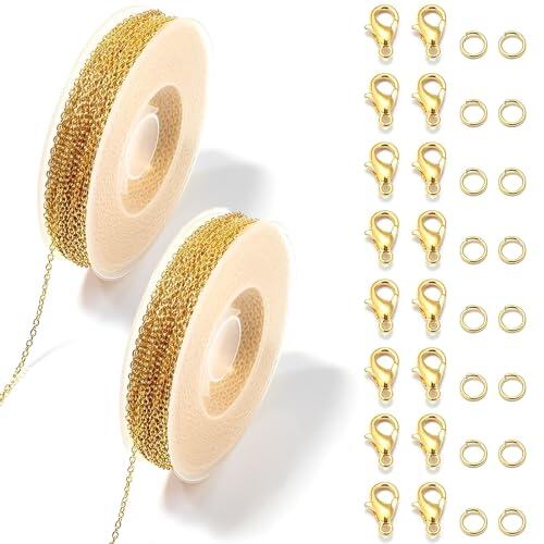 6M Cadenas para Collares, Cadena Acero Inoxidable, Cadenas para Joyas, Pulseras Cadena, Cadenas para Bisutería, Con 20 Cierres Langosta, 100 Anillos Conexión, Para Hacer Collares, Pulseras, (2×3MM)
