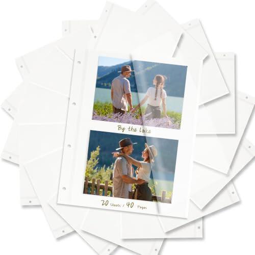 Vienrose Hojas de Recambio Autoadhesivas A4 (4 Anillas), 40 Páginas | Páginas Magnéticas Para Fotos De 10x15, 13x18 Y 20x25 Cm, Compatibles Con Carpeta De 3 Anillas