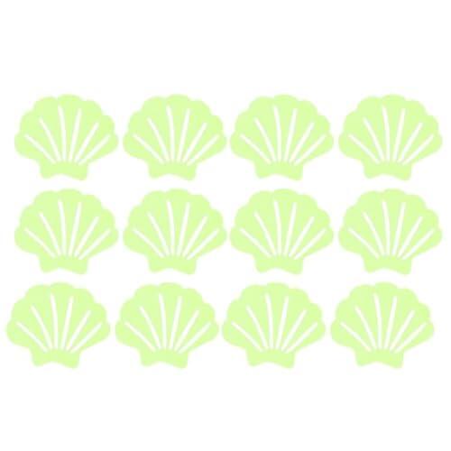 EasyByMall Paquete de 12 pegatinas antideslizantes que brillan en la oscuridad, con forma de concha de PEVA, para bañeras, duchas, escaleras y suelos de cocina