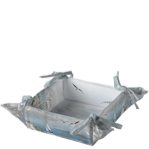Ambiente Panera de algodón, 20 x 20 cm, con diseño de gaviotas y costas, caja de pan plegable con lazos, cesta para panecillos, cesta de mesa, diseño marítimo, decoración de mesa, color azul y gris
