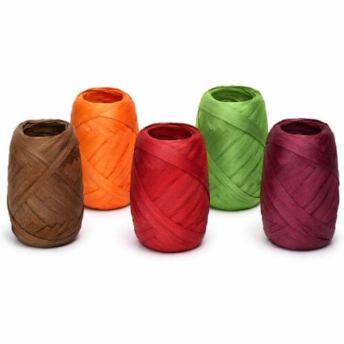 Cinta de papel de rafia, juego de 5 rollos de 20 m cada uno, cinta de regalo, cuerda de papel de rafia, cinta de rafia, hilo de papel para decorar, cintas para regalos, decoración, mezcla de temporada