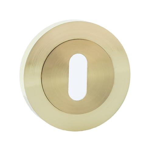 Bocallave Roseta Redonda para Puertas de Interior y Exterior, Acabado Dorado Satinado, Material de Zamak Resistente, Diseño Universal Compatible con Cerraduras Estándar, Fácil Instalación