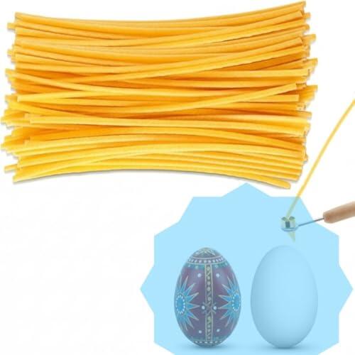 Lecreatekit 120 velas italianas de cera de abeja para decoración de huevos de Pascua ucranianos, hilos de cera amarilla de triple filtro para arte Pysanky, diseño delgado de 13,34 cm para manualidades
