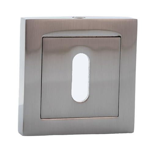 Bocallave Cuadrada de Zamak Níquel Satinado para Puertas, Escudo de Cerradura con Boca Oval Decorativa y Protectora, Fácil Instalación para Uso Residencial y Comercial