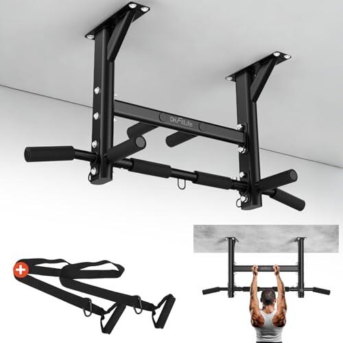 DH FitLife Barra Dominadas Techo 200 kg – Barra Multifuncional 4 en 1 para Calistenia y Gimnasio en Casa, 3 Ojales para Saco de Boxeo y Cintas de Suspensión
