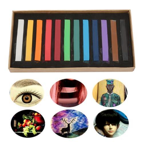 Bewinner Juego de Crayones Pastel Fluorescentes, Tiza Suave de 12 Colores para Pintura en Colores Pastel, Graffiti, Bocetos y Teñido del Cabello, Herramientas de Dibujo de Artista de 5,8 Cm con Alta