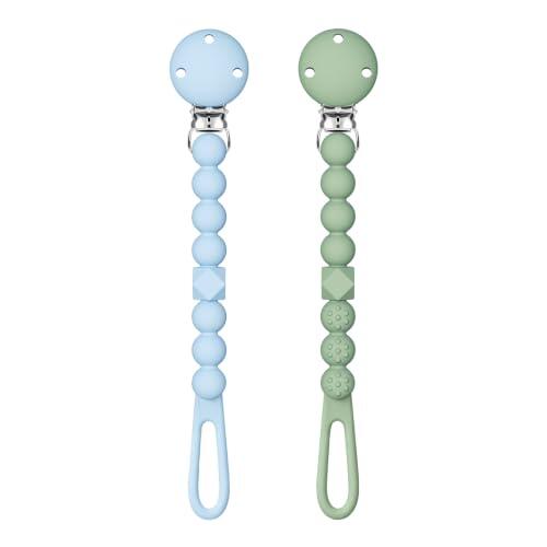 TYRY.HU Chupetero Silicona Cadenas Chupetes Bebé Mordedor Soothie Clip Sujetachupetes de Una Pieza Diseño Monobloque Chupete Holder para niños y niñas 0M+ Paquete de 2