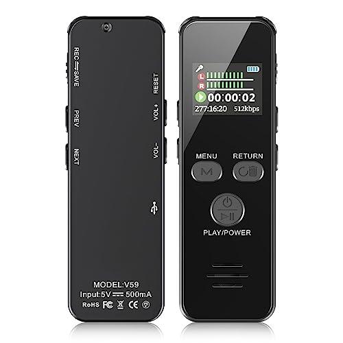 Grabadora de voz digital de 64 GB, duración de la batería de 60 horas, grabación activada por voz, cuerpo de metal, grabación de un solo toque, recargable por USB-C, perfecta para reuniones, clases y