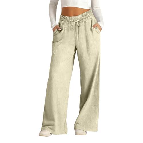 Pantalon Running Mujer,Pantalones Casuales De Cintura Alta Y Pierna Ancha Holgados Y CóModos con Bolsillos
