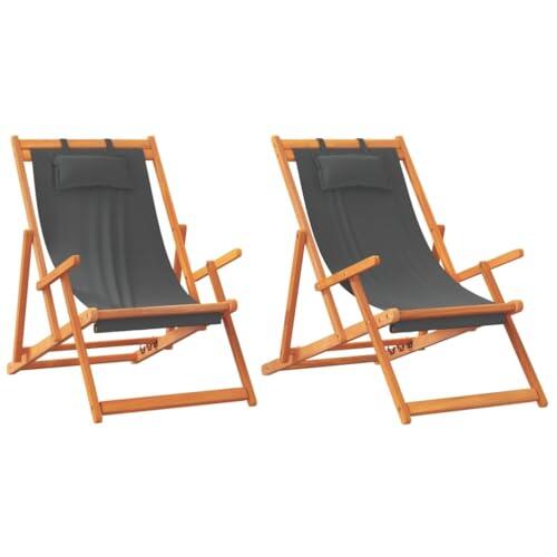 Qnhdfrt Juego de 2 sillas de playa plegables de madera de eucalipto y poliéster resistente a la intemperie, 60 x 127 x 95 cm, 3 posiciones ajustables con cojín para jardín, balcón, camping