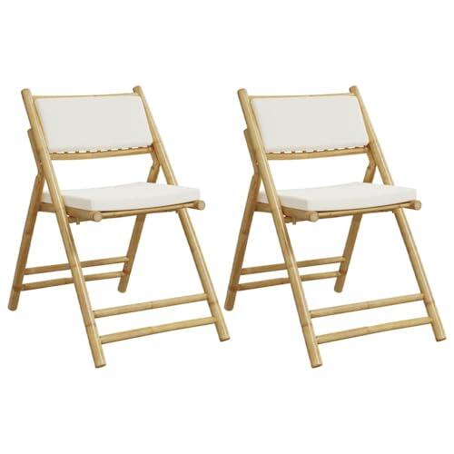 Qnhdfrt Juego de 2 sillas de bistró de bambú, plegables, 59 x 51 x 87 cm, color blanco crema, diseño moderno, para jardín, balcón, terraza, playa