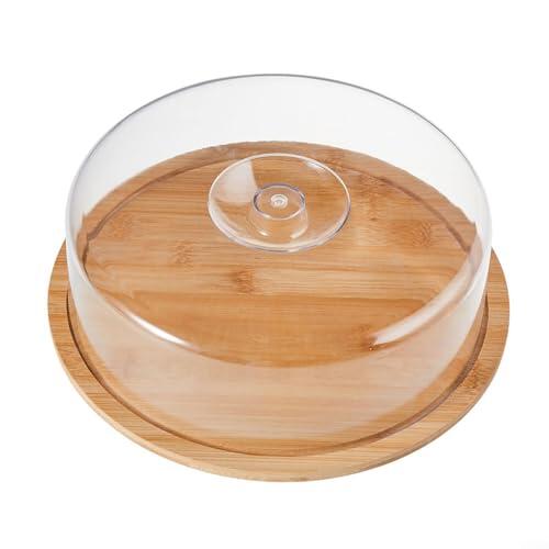 ComfyHarbor Soporte de madera para tartas de 10 pulgadas con tapa de cúpula, bandeja redonda de exhibición de postres para bodas, cumpleaños, fiestas, cubierta protectora que mantiene los pasteles