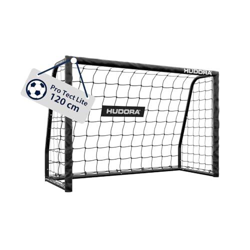 HUDORA Portería de fútbol Pro Tect 120 Lite – portería de fútbol con Bastidor Acolchado para Exteriores – Montaje rápido con Sistema Clic – Estructura de Acero Resistente para niños y jóvenes – Negro