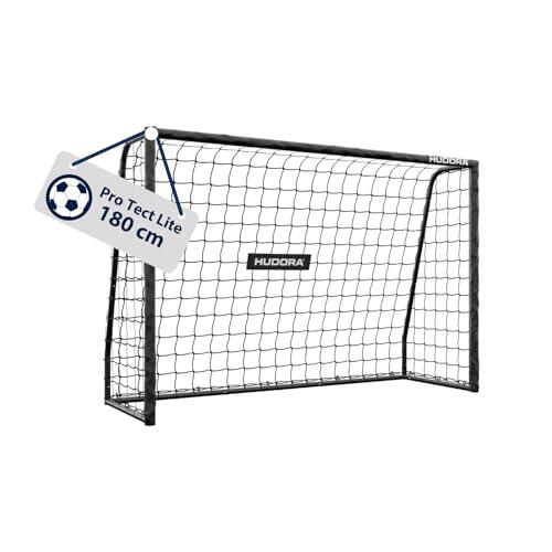 HUDORA Portería de fútbol Pro Tect 180 Lite – portería de fútbol con Bastidor Acolchado para Exteriores – Montaje rápido con Sistema Clic – Estructura de Acero Resistente para niños y jóvenes – Negro