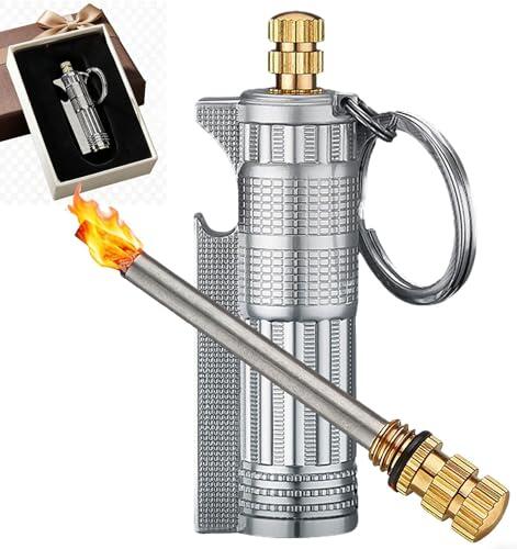 Cerillas permanentes Llavero, iniciador de Fuego Impermeable de pedernal con abrebotellas, Reutilizable para Camping, Senderismo y Supervivencia(Silver)