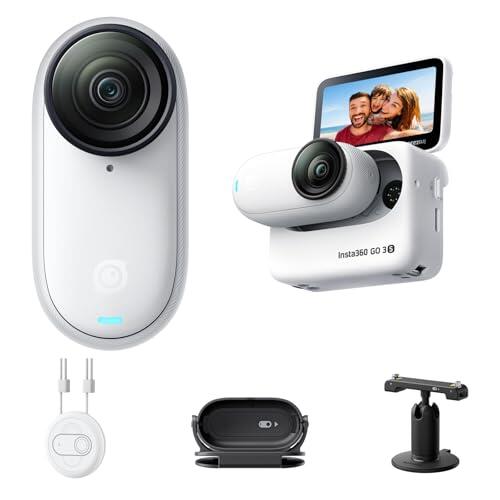 Insta360 GO 3S Blanco(128 G), Cámara de vlogging 4K, Modo POV sin Manos, batería 140 min, edición IA e integración con Find My, Resistente al Agua 10 m, Montaje en Cualquier Sitio