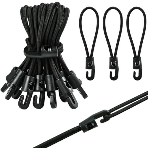 Tensores de Lona con Ganchos,20 Piezas Pulpos Elasticos con Gancho Cortos,Cuerdas Elásticas con Gancho,Tensores Elásticos Negro Correas para Camping Remolque Lona Tienda de Campaña Cubierta de Piscina