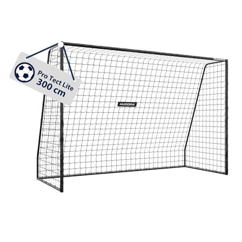 HUDORA Portería de fútbol Pro Tect 300 Lite – portería de fútbol con Bastidor Acolchado para Exteriores – Montaje rápido con Sistema Clic – Estructura de Acero Resistente para niños y jóvenes – Negro